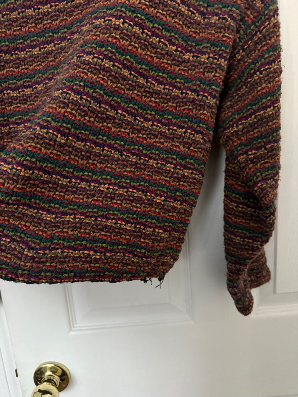 Vintage Style Multicolor Striped Textured Knit Crewneck Sweater Small - Picture 2 of 6
